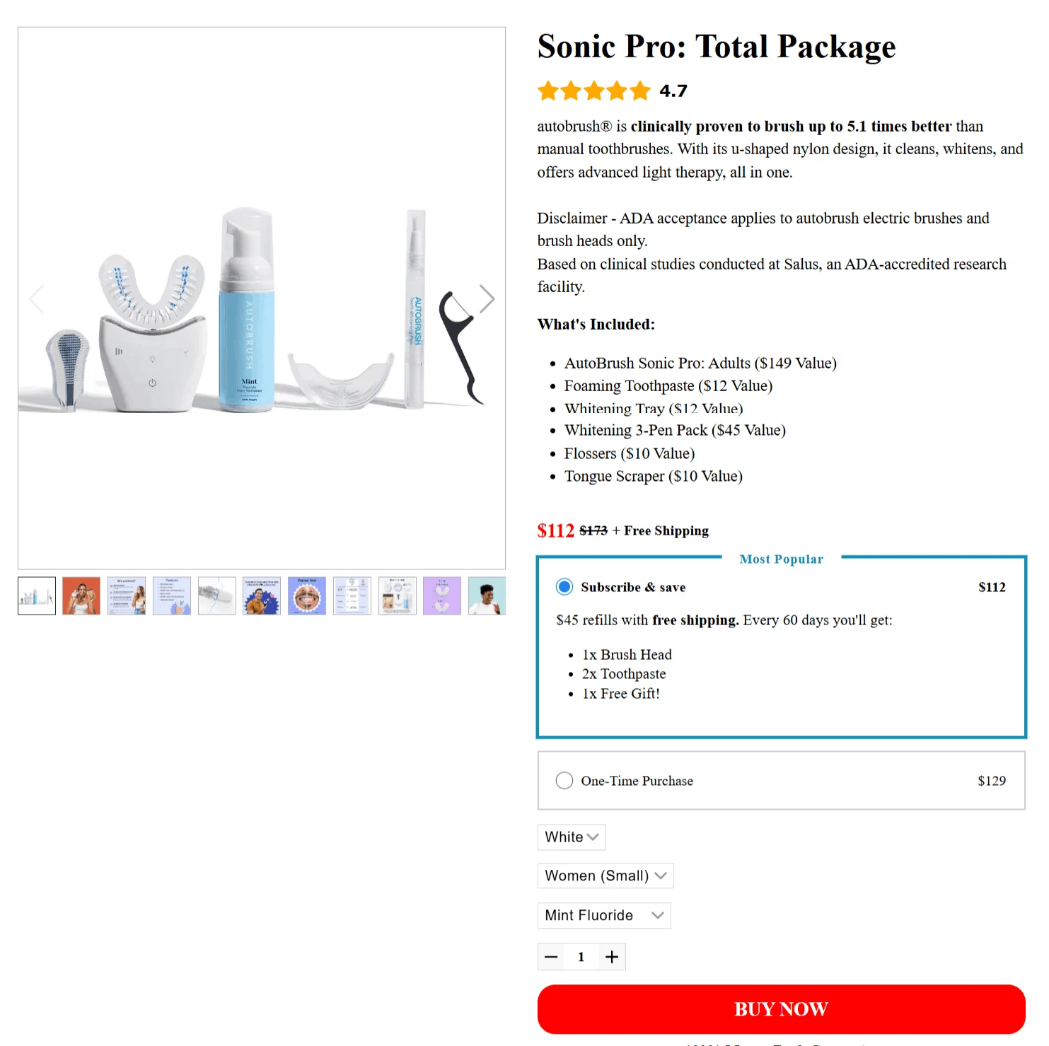 product page of autobrush